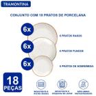 Aparelho de Jantar Jogo de Pratos Rasos Sobremesa e Fundos Tramontina Rústico Marrom em Porcelana Decorada 18 Peças