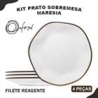 Aparelho de Jantar Jogo de Pratos Sobremesa 21,5 cm Oxford Maresia Porcelana Decorada 4 Peças