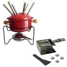 Aparelho Para Fondue Esmaltado Vermelho + Jogo De Raclette 17 Peças