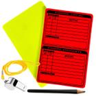 Apito De Metal Com Cordão + Cartão Amarelo Vermelho Fluorescente + Lápis Kit Arbitro