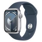Apple Watch Series 9 41mm GPS Caixa Prateada de Alumínio, Pulseira Esportiva Azul-tempestade, Tamanho M/G, Neutro em Carbono - MR913BZ/A