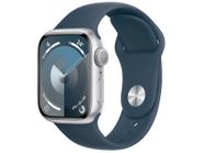 Apple Watch Series 9 GPS Caixa Prateada de Alumínio 41mm Pulseira Esportiva Azul-tempestade P/M