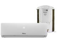 Conjunto de ar-condicionado split Philco 12000 BTUs modelo PAC12FI, exibindo a unidade evaporadora branca com display digital e a unidade condensadora ao fundo.