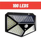 Arandela 100 Leds Solar Luminária Prova Dágua 3 Funções Sensor