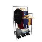 Arara Dupla Preto Multiuso Para Organizar Roupas/Sapatos 80x43x146 - Casita