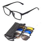 Armação De Óculos com Clip On 6 Em 1 Modelo 2291 Preto Troca Lentes Masculino Cinza Polarizado Amarelo Visão Noturna