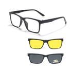 Armação De Óculos Masculino + 2 Clip On Óculos De Sol Troca Lentes 3 Em 1 Proteção UV Polarizado