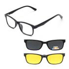 Armação de Óculos para Grau + 2 Clip on Óculos Sol Masculino 6 Em 1 Magnético Polarizado Proteção UV