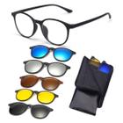 Armação de Oculos para Grau 6 em 1 Clip On de Sol Masculino Quadrado Polarizado Uv Troca Lentes