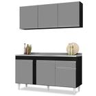 Armário Aéreo Argélia E Balcão Gabinete Com Pia Inox 150cm Dakota Preto/cinza - Lumil