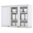 Armário Aéreo Cozinha 120 Cm Nova York 3 Portas 3 Prateleiras com Vidro Branco Hp - Henn