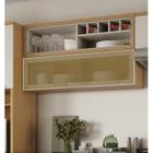 Armário Aéreo de Cozinha 120cm 1 Porta Horizonal Vidro Reflecta e Nicho Garrafeiro New Porto Mdf