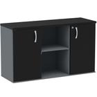 Armário Baixo Credenza PE25 Pandin 121,50 cm (largura) em MDP Cor Grafito e Preto com Dois Nichos