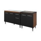 Armário Cozinha Gabinete pia de 120 cm com Balcão Cooktop 4 bocas Savana frente preta