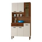 Armário de Cozinha Compacta 6 Portas e 1 Gaveta 90 cm Gold Ripado Nogueira/Off White - Pallazio