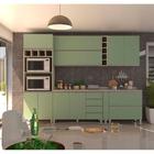 Armário de Cozinha Compacta 7 Peças com Tampo Legno Crema com Verde Jade Luci Luciane Móveis