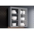 Armário de Cozinha Modulado Americana 2 Portas Vidro 80cm Cinza - Henn