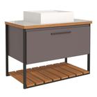 Armario Gabinete Banheiro 80cm em MDF com Cuba Caribe MGM Titanio