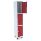 Armário Guarda Volume Locker Roupeiro 1 Vão 3 Portas Aço GRF501/3 Cinza e Vermelho - Pandin