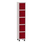 Armário Guarda Volume Locker Roupeiro 1 Vão 5 Portas Aço GRF501/5 Cinza e Vermelho - Pandin