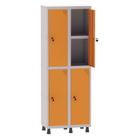 Armário Guarda Volume Locker Roupeiro 2 Vãos 04 Portas Com Prateleira GRF502PRI/4 Cinza e Laranja Picasso - Pandin