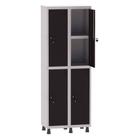 Armário Guarda Volume Locker Roupeiro 2 Vãos 04 Portas Com Prateleira GRF502PRI/4 Cinza e Preto - Pandin