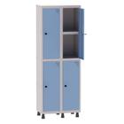 Armário Guarda Volume Locker Roupeiro 2 Vãos 04 Portas Com Prateleira GRP502PRI/4 Cinza e Azul Dali - Pandin