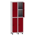 Armário Guarda Volume Locker Roupeiro 2 Vãos 04 Portas Com Prateleira GRP502PRI/4 Cinza e Vermelho - Pandin