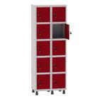 Armário Guarda Volume Locker Roupeiro 2 Vãos 10 Portas Aço GRF502/10 Cinza e Vermelho - Pandin