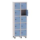 Armário Guarda Volume Locker Roupeiro 2 Vãos 10 Portas Aço GRP502/10 Cinza e Azul Dali - Pandin