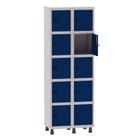 Armário Guarda Volume Locker Roupeiro 2 Vãos 10 Portas Aço GRP502/10 Cinza e Azul Del Rey - Pandin