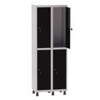 Armário Guarda Volume Locker Roupeiro 2 Vãos 4 Portas Aço GRF502/4 Cinza e Preto - Pandin