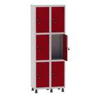 Armário Guarda Volume Locker Roupeiro 2 Vãos 6 Portas Aço GRF502/6 Cinza e Vermelho - Pandin