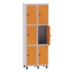 Armário Guarda Volume Locker Roupeiro 2 Vãos 6 Portas Aço GRP502/6 Cinza e Laranja - Pandin