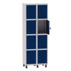 Armário Guarda Volume Locker Roupeiro 2 Vãos 8 Portas Aço GRF502/8 Cinza e Azul Del Rey - Pandin