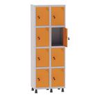 Armário Guarda Volume Locker Roupeiro 2 Vãos 8 Portas Aço GRF502/8 Cinza e Laranja Picasso - Pandin