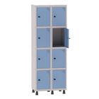 Armário Guarda Volume Locker Roupeiro 2 Vãos 8 Portas Aço GRP502/8 Cinza e Azul Dali - Pandin