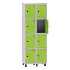 Armário Guarda Volume Locker Roupeiro 2 Vãos 8 Portas Aço GRP502/8 Cinza e Verde Miró - Pandin