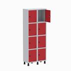 Armário Guarda Volume Locker Roupeiro 2 Vãos 8 Portas GR302/8 Light Cinza e Vermelho - Pandin