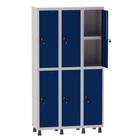 Armário Guarda Volume Locker Roupeiro 3 Vãos 06 Portas Com Prateleira GRF503PRI/6 Cinza e Azul Del Rey - Pandin