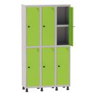 Armário Guarda Volume Locker Roupeiro 3 Vãos 06 Portas Com Prateleira GRP503PRI/6 Cinza e Verde Miró - Pandin