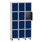 Armário Guarda Volume Locker Roupeiro 3 Vãos 12 Portas Aço GRP503/12 Cinza e Azul Del Rey - Pandin