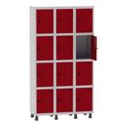 Armário Guarda Volume Locker Roupeiro 3 Vãos 12 Portas Aço GRP503/12 Cinza e Vermelho - Pandin