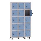 Armário Guarda Volume Locker Roupeiro 3 Vãos 15 Portas Aço GRF503/15 Cinza e Azul Dali - Pandin