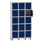 Armário Guarda Volume Locker Roupeiro 3 Vãos 15 Portas Aço GRF503/15 Cinza e Azul Del Rey - Pandin