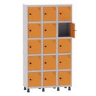 Armário Guarda Volume Locker Roupeiro 3 Vãos 15 Portas Aço GRP503/15 Cinza e Laranja - Pandin