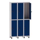 Armário Guarda Volume Locker Roupeiro 3 Vãos 6 Portas Aço GRF503/6 Cinza e Azul Del Rey - Pandin