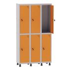 Armário Guarda Volume Locker Roupeiro 3 Vãos 6 Portas Aço GRF503/6 Cinza e Laranja - Pandin