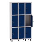 Armário Guarda Volume Locker Roupeiro 3 Vãos 9 Portas Aço GRF503/9 Cinza e Azul Del Rey - Pandin