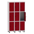 Armário Guarda Volume Locker Roupeiro 3 Vãos 9 Portas Aço GRP503/9 Cinza e Vermelho - Pandin